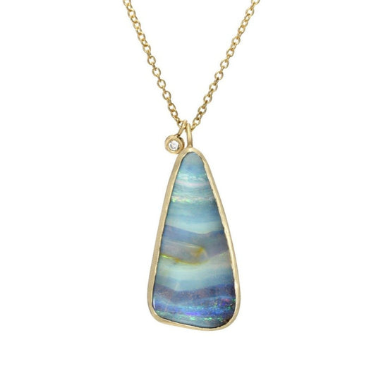 Seascape Matte Gold Blue Opal Necklace by NIXIN Jewelry on white background