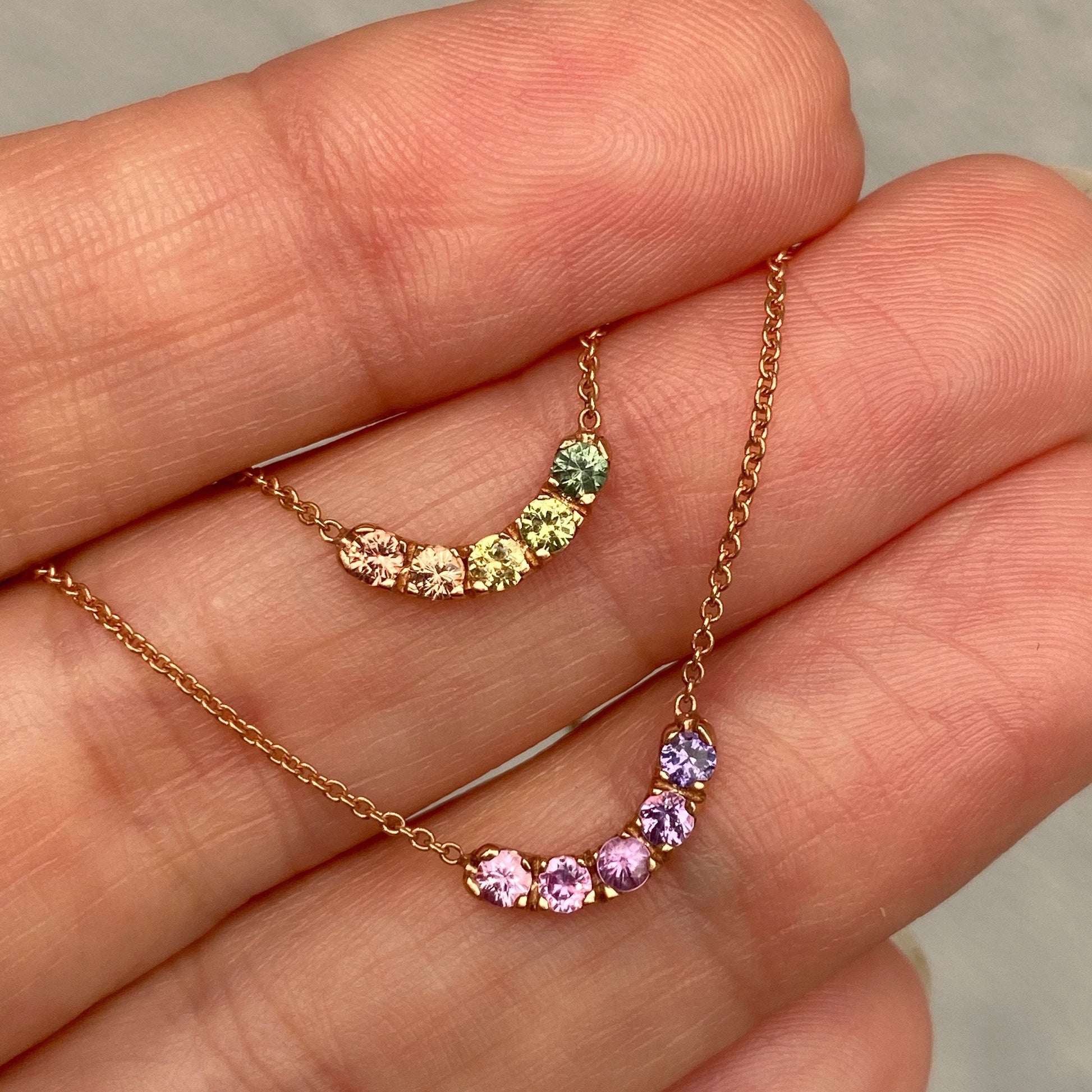 Summer Melon Arc Ombré Sapphire Curve Necklace line + hue collaboration with NIXIN Jewelry