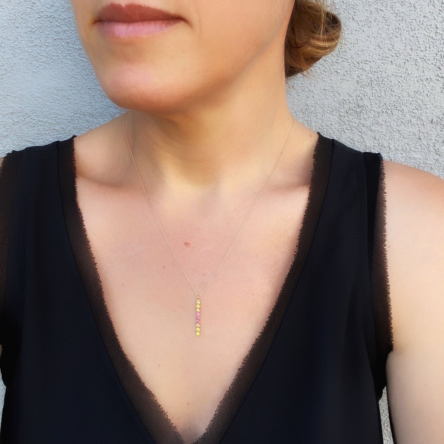 Sunset Double Linea Ombré Sapphire Bar Necklace line + hue collaboration with NIXIN Jewelry