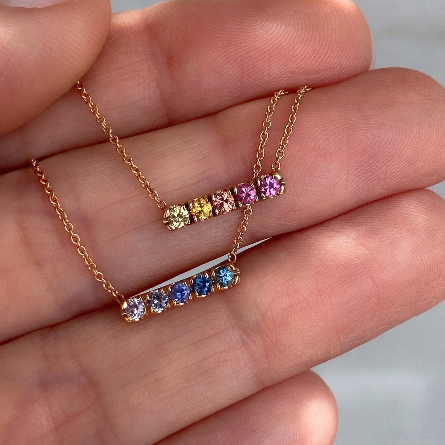 Sunset Linea Ombré Sapphire Bar Necklace line + hue collaboration with NIXIN Jewelry