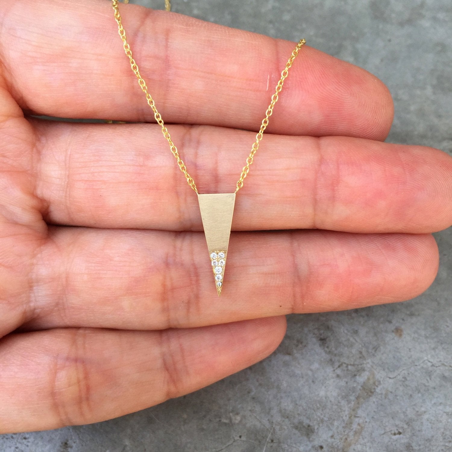 14K diamond triangle necklace