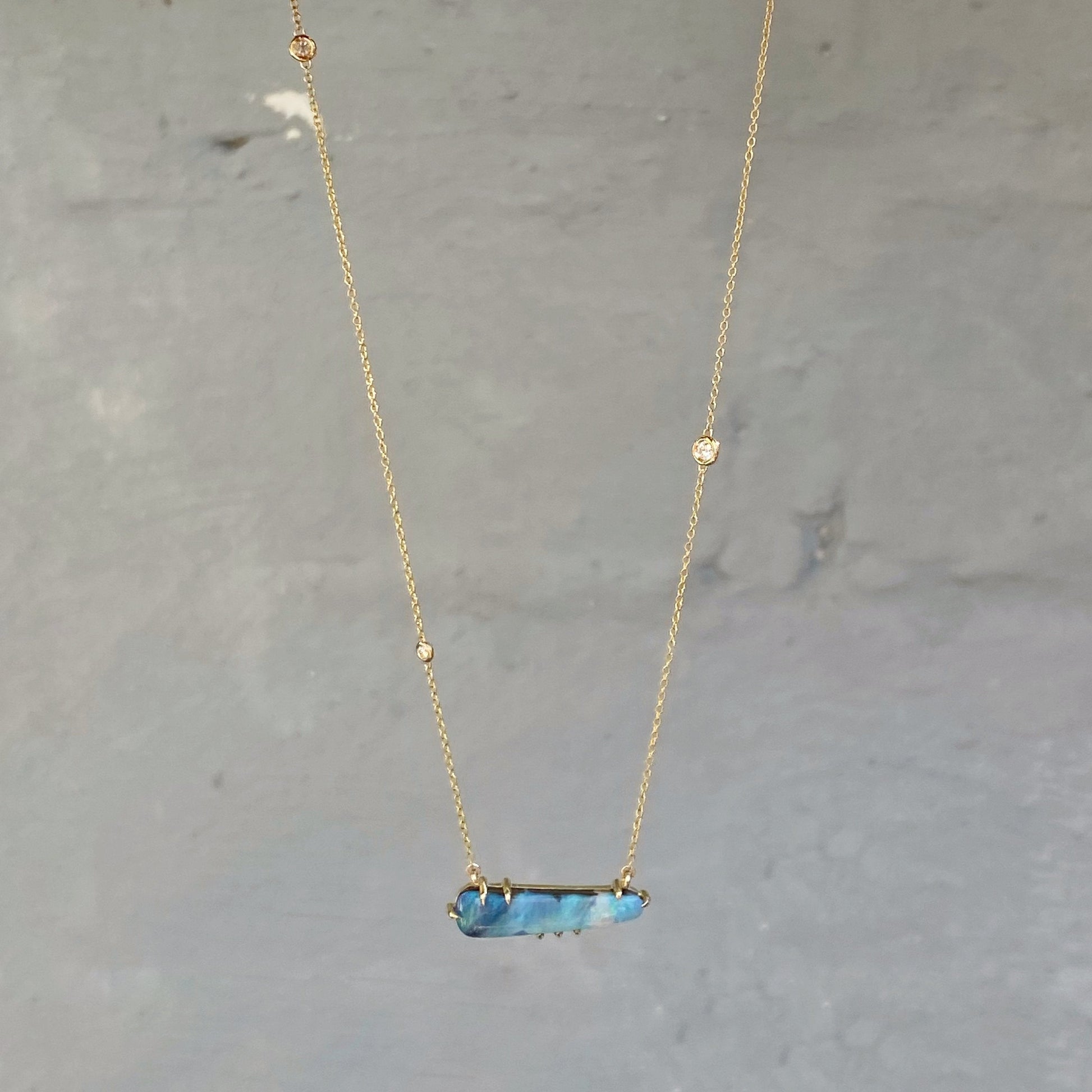 Winter Flurry Boulder Opal Diamond Station Necklace by NIXIN Jewelry