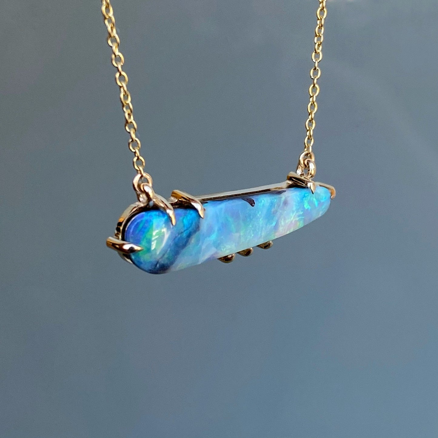 Winter Flurry Boulder Opal Diamond Station Necklace by NIXIN Jewelry