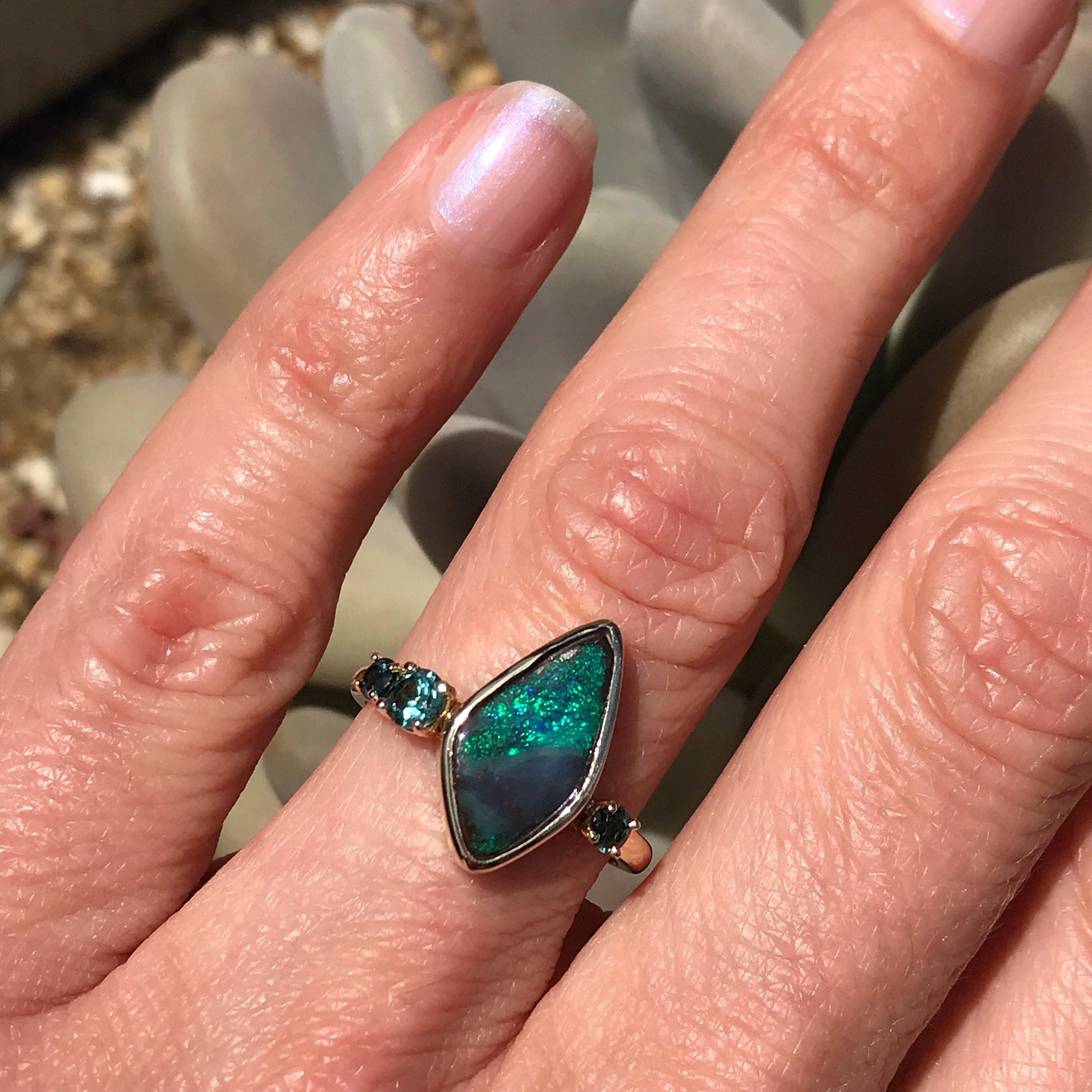 Adrift Tourmaline and Opal Gold Ring by NIXIN Jewelry
