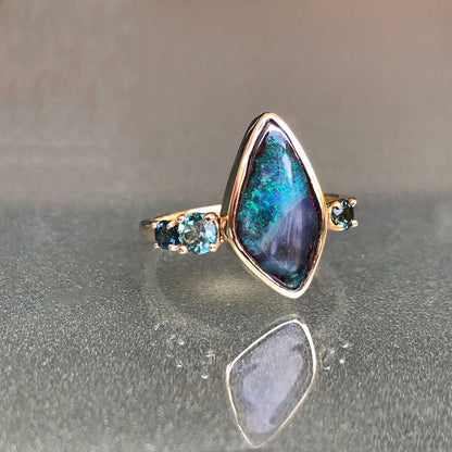 Adrift Tourmaline and Opal Gold Ring by NIXIN Jewelry