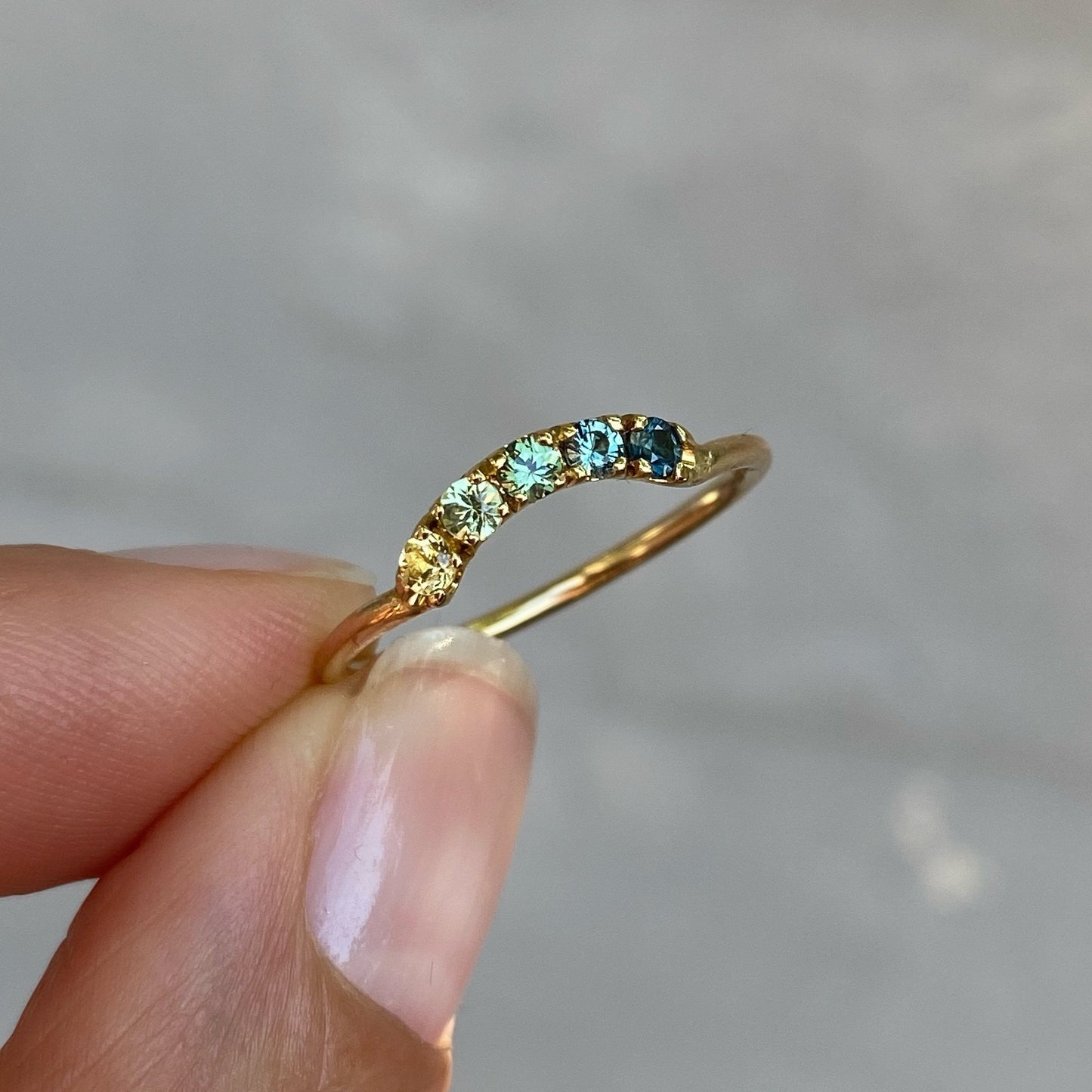 Agave Arc Ombré Sapphire Curve Ring line + hue collaboration with NIXIN Jewelry
