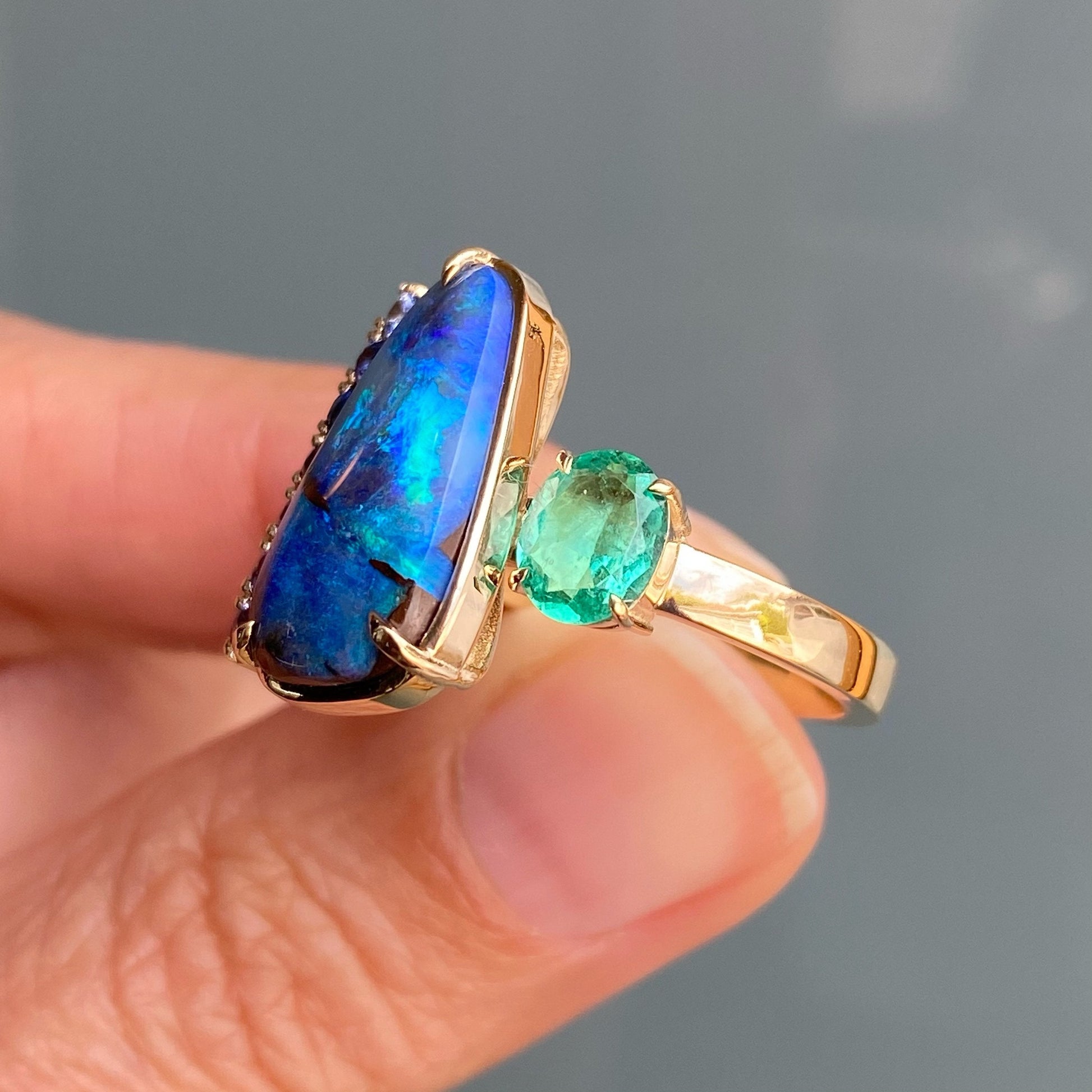 Alchemy Opal Sapphire and Emerald Gold Ring by NIXIN Jewelry