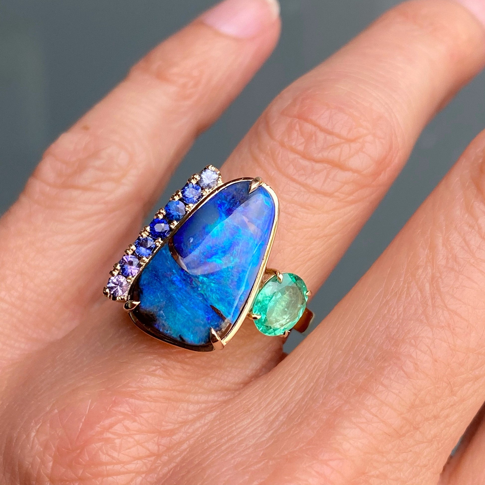 Alchemy Opal Sapphire and Emerald Gold Ring by NIXIN Jewelry