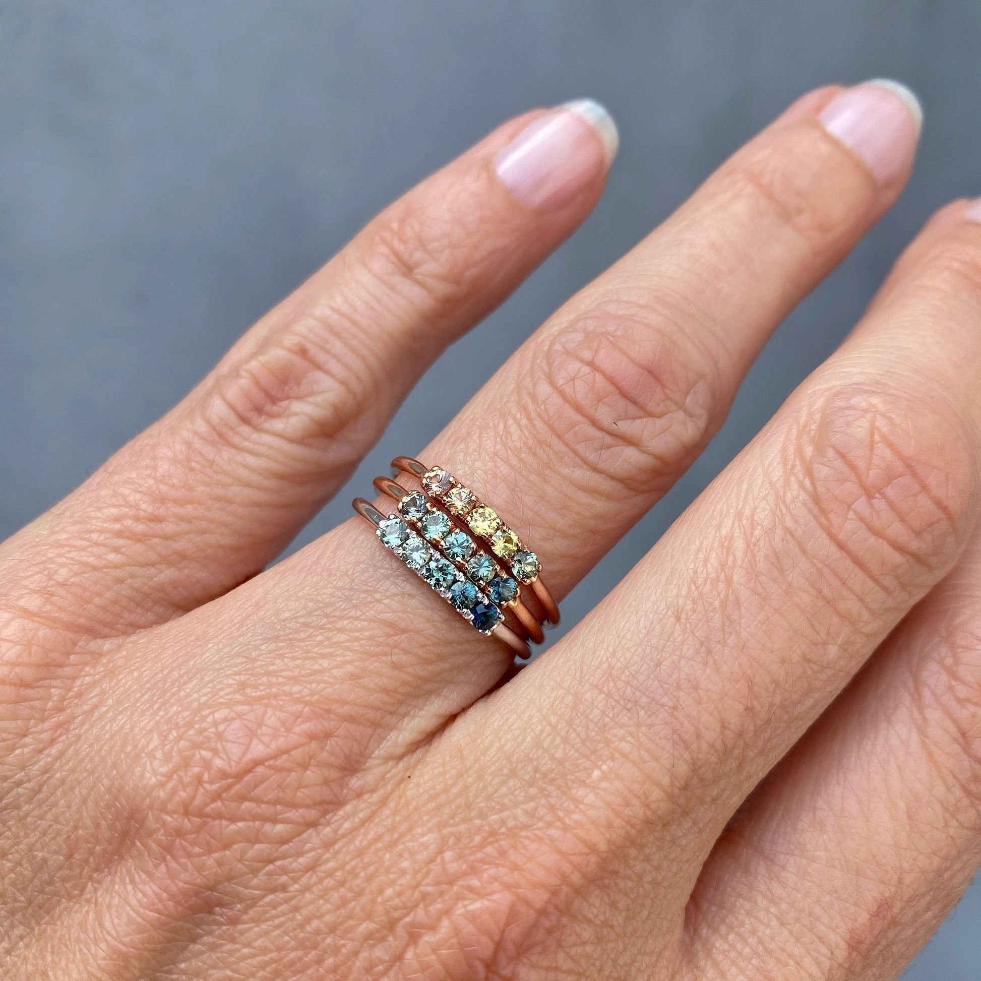 Anguilla Linea Ombré Sapphire Bar Ring line + hue collaboration with NIXIN Jewelry