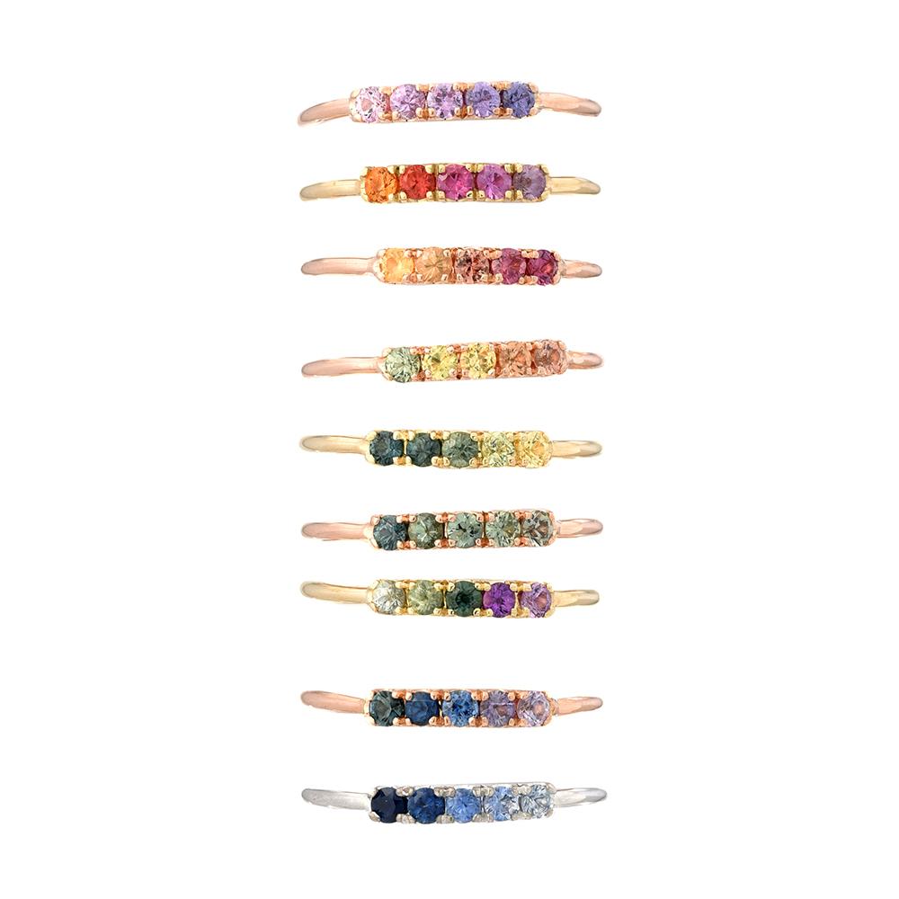 Anguilla Linea Ombré Sapphire Bar Ring line + hue collaboration with NIXIN Jewelry