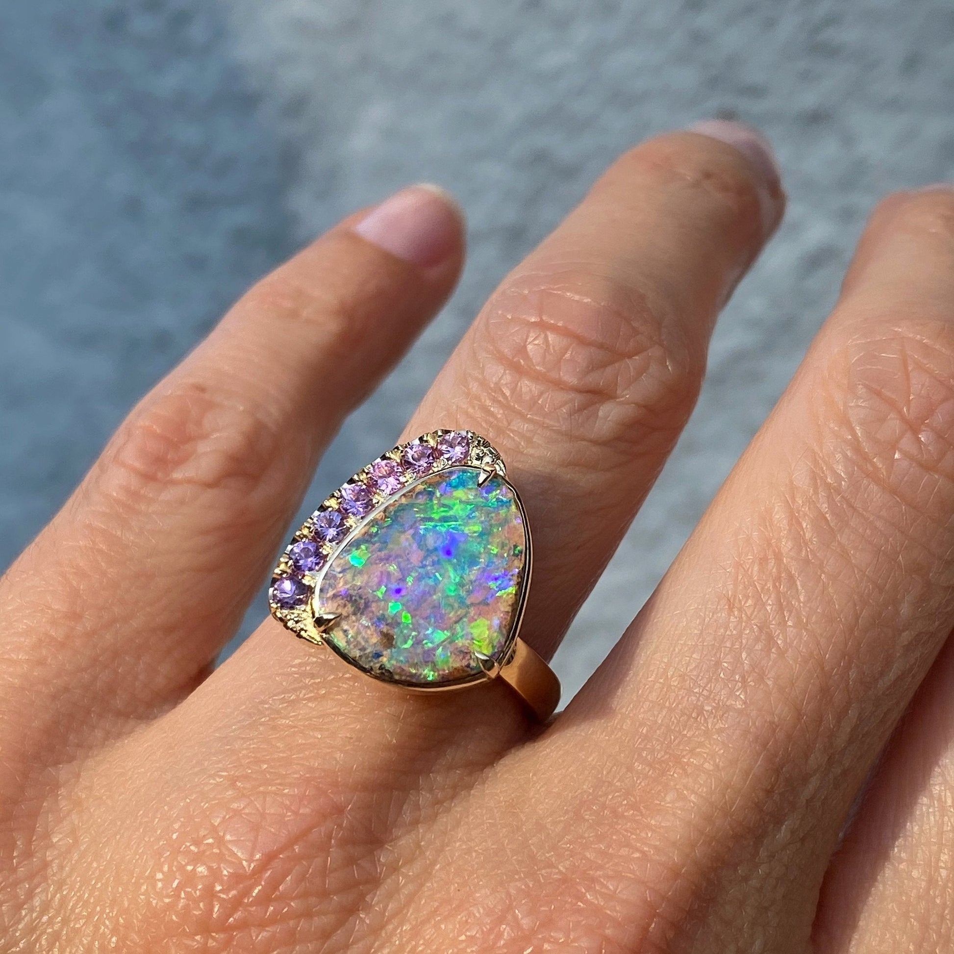 Calliope Sapphire and Boulder Opal Ring by NIXIN Jewelry