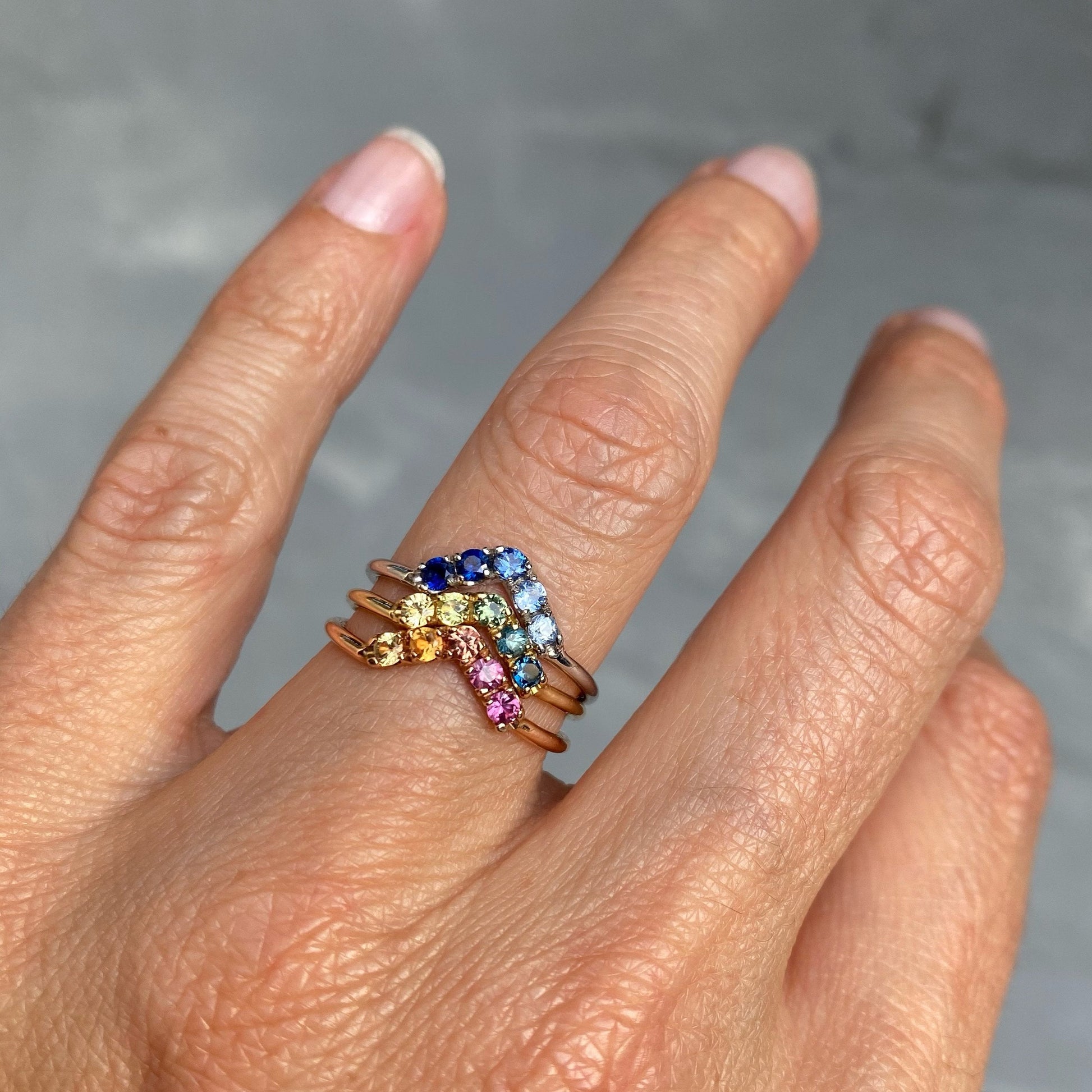 Denim Chev Ombré Sapphire Chevron Ring line + hue collaboration with NIXIN Jewelry