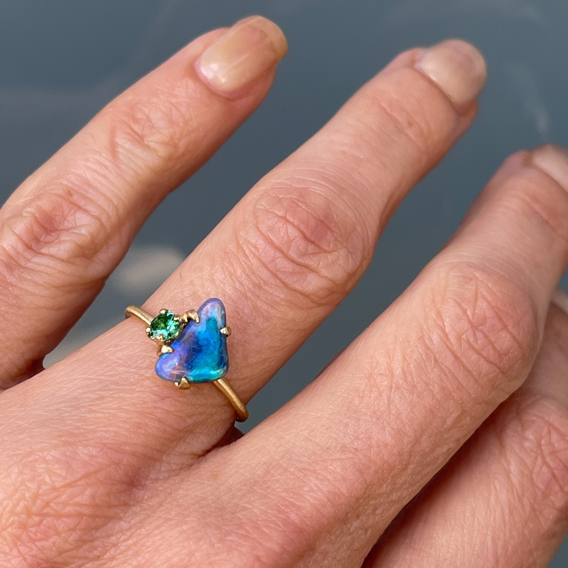 Lightning ridge black opal ring by NIXIN Jewelry on hand in shade