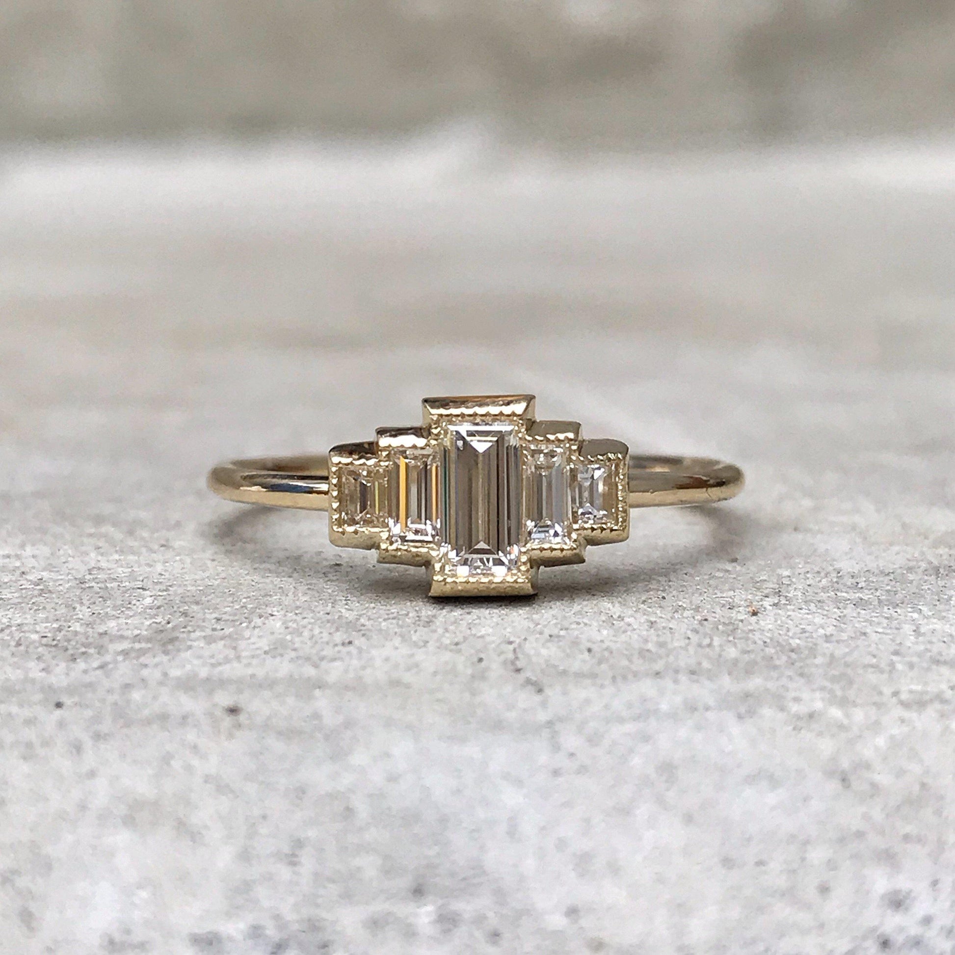 Empire Diamond Baguette Gold Ring-ring-NIXIN-14k White Gold-NIXIN