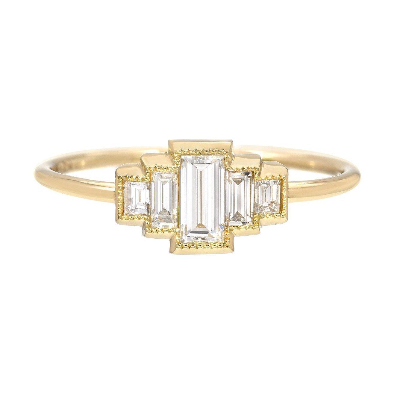 Empire Diamond Baguette Gold Ring-ring-NIXIN-14k White Gold-NIXIN