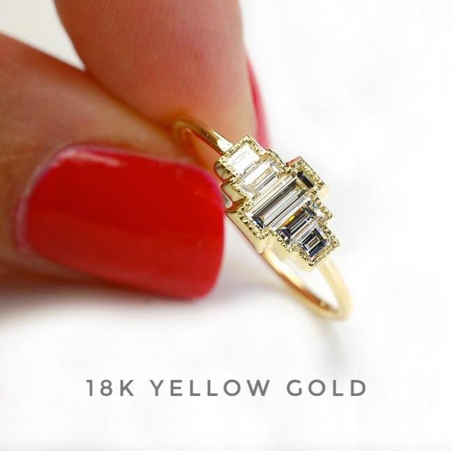 Empire Diamond Baguette Gold Ring-ring-NIXIN-14k White Gold-NIXIN