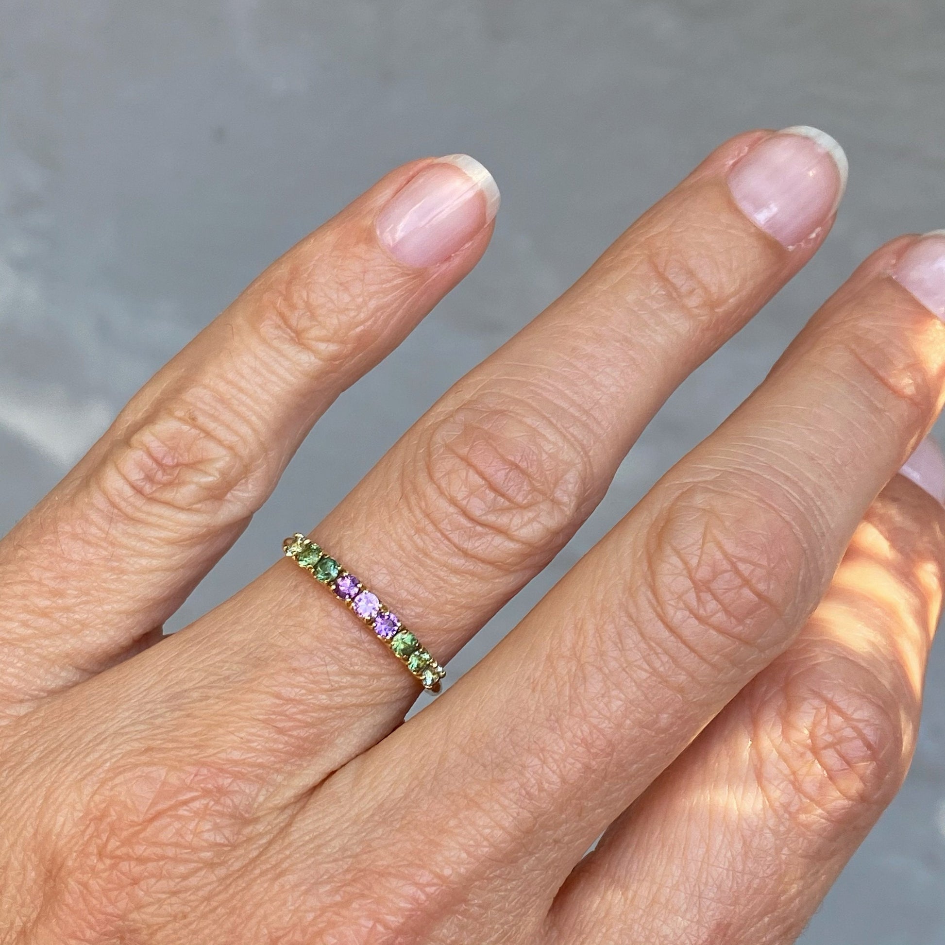 French Lavender Double Linea Ombré Sapphire Bar Ring line + hue collaboration with NIXIN Jewelry