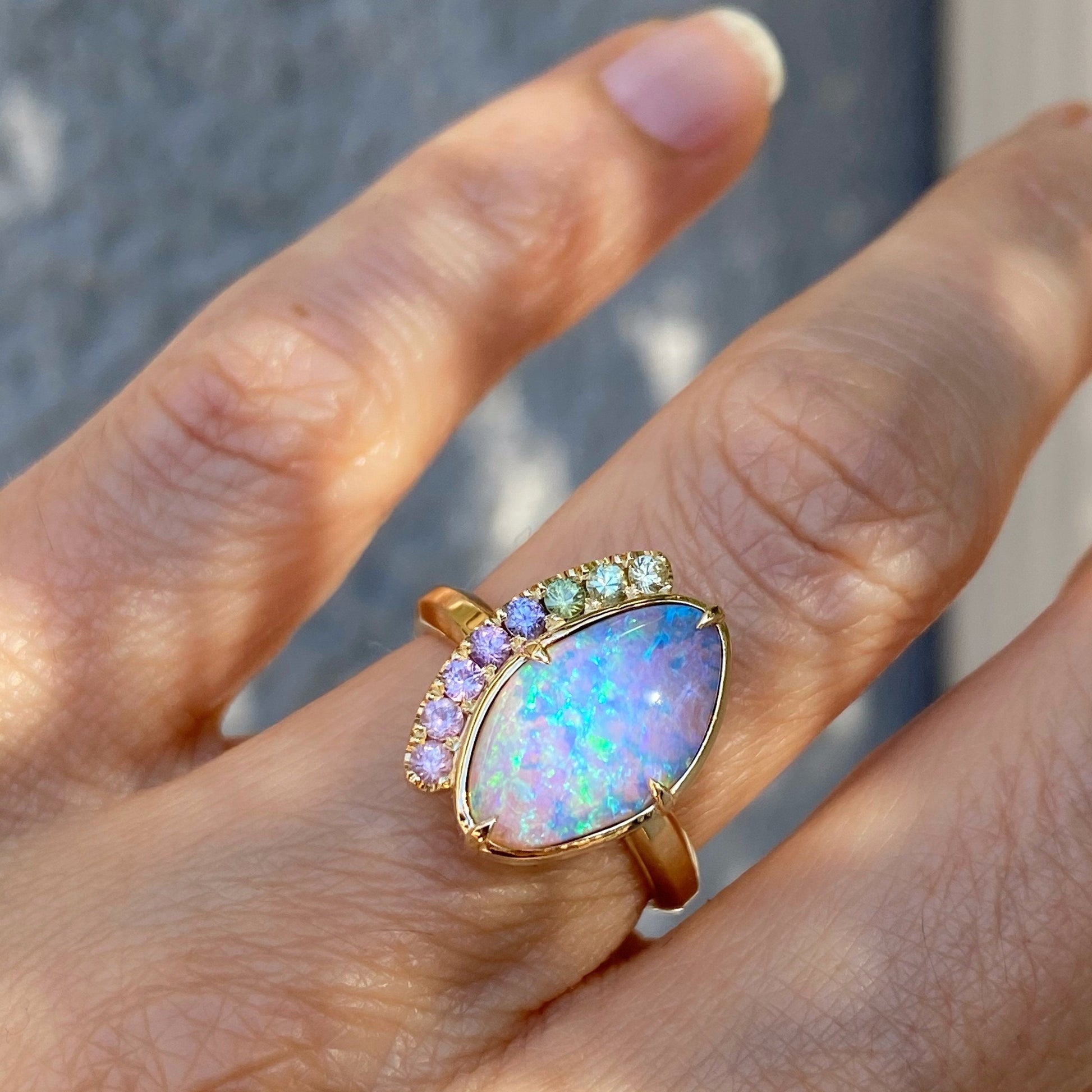 Illuminations Lavender Boulder Opal and Sapphire Gold Ring by NIXIN Jewelry