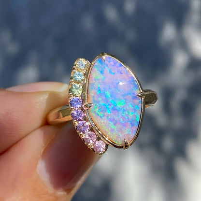 Illuminations Lavender Boulder Opal and Sapphire Gold Ring by NIXIN Jewelry