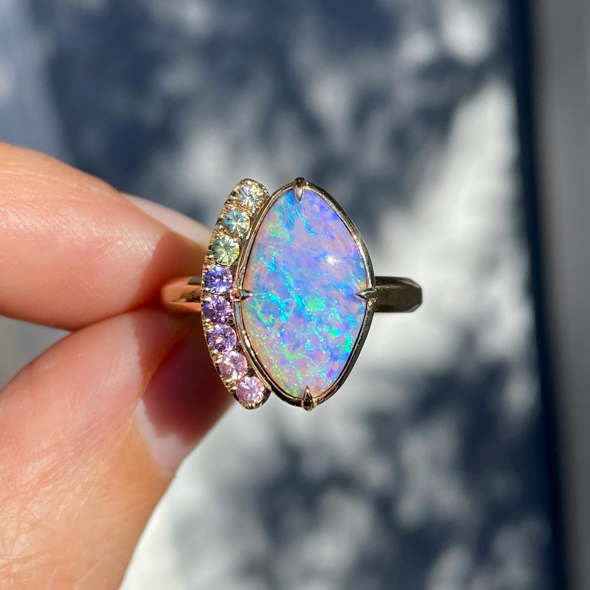 Illuminations Lavender Boulder Opal and Sapphire Gold Ring by NIXIN Jewelry