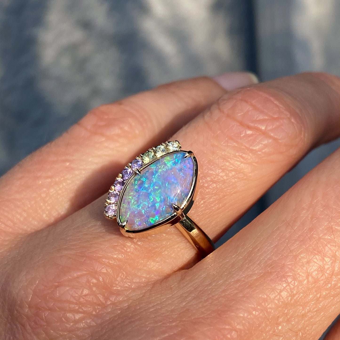 Illuminations Lavender Boulder Opal and Sapphire Gold Ring by NIXIN Jewelry