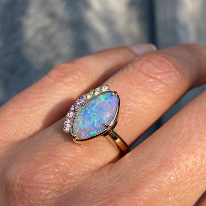 Illuminations Lavender Boulder Opal and Sapphire Gold Ring by NIXIN Jewelry