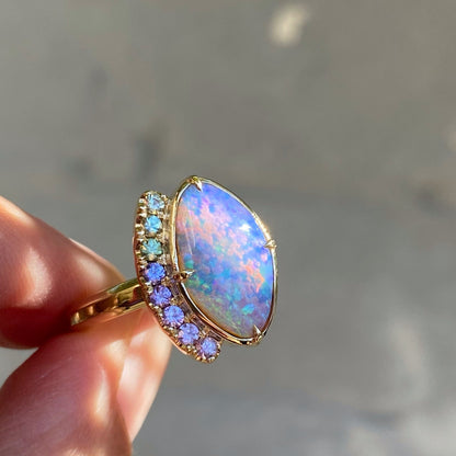 Illuminations Lavender Boulder Opal and Sapphire Gold Ring by NIXIN Jewelry