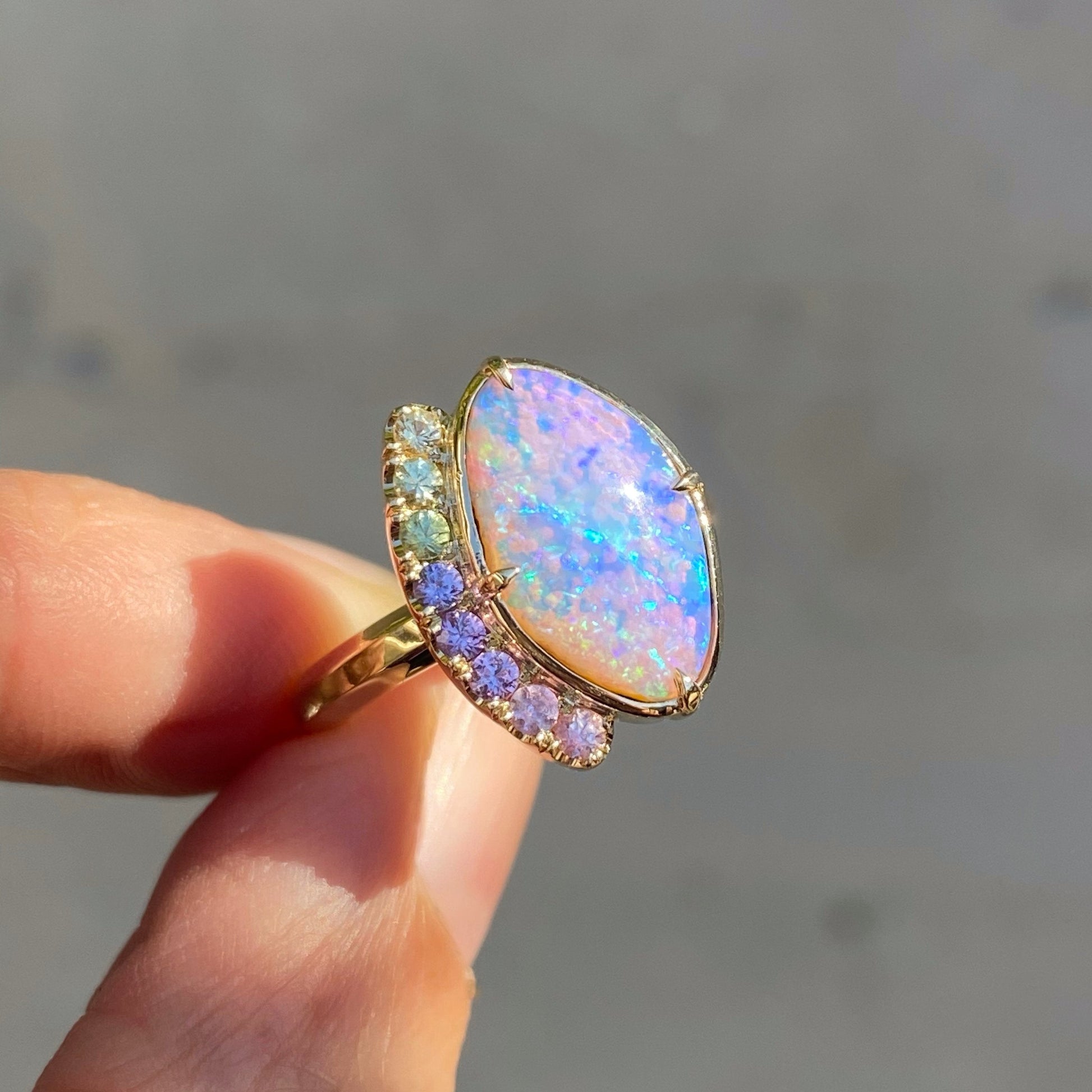 Illuminations Lavender Boulder Opal and Sapphire Gold Ring by NIXIN Jewelry