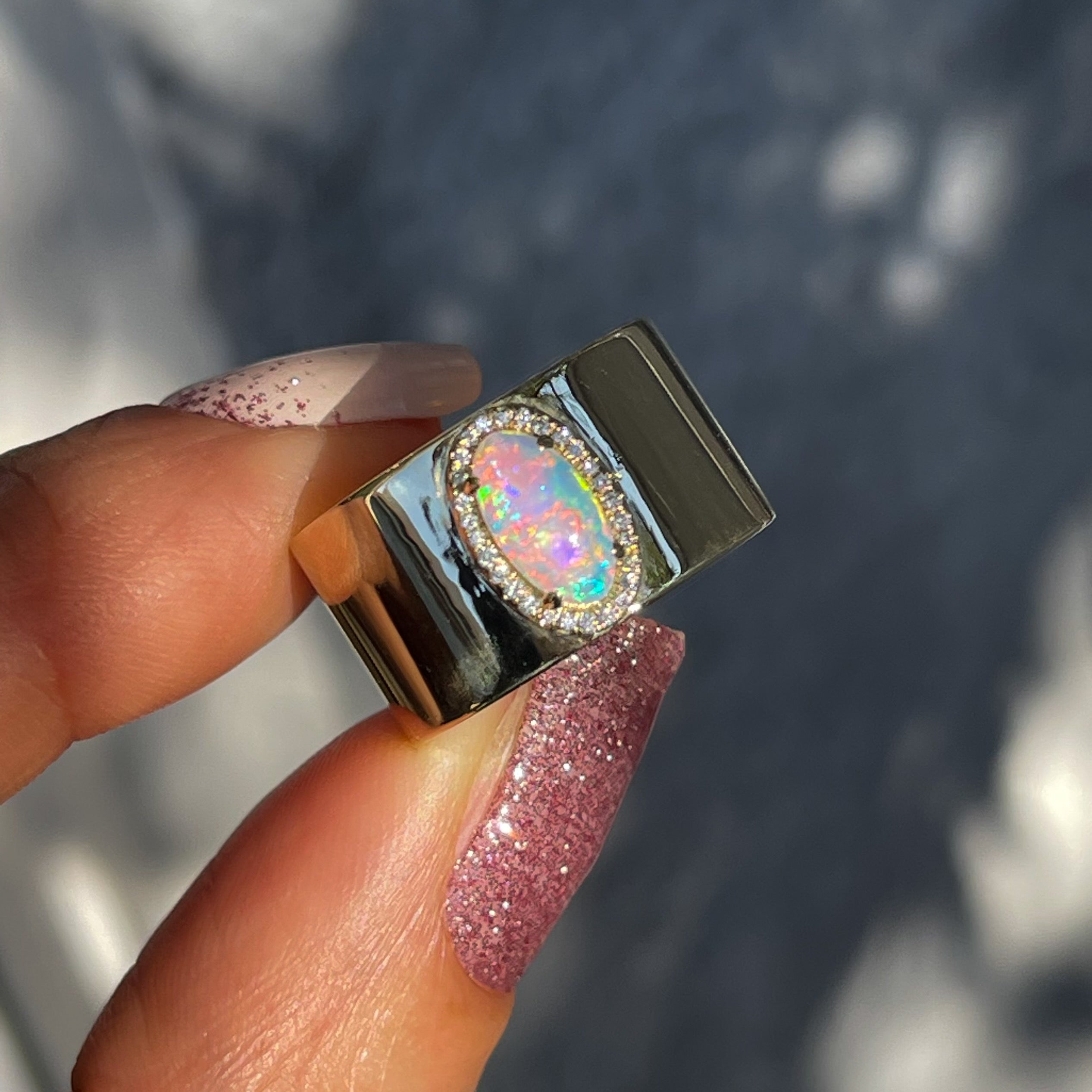 Iridescent on sale opal ring