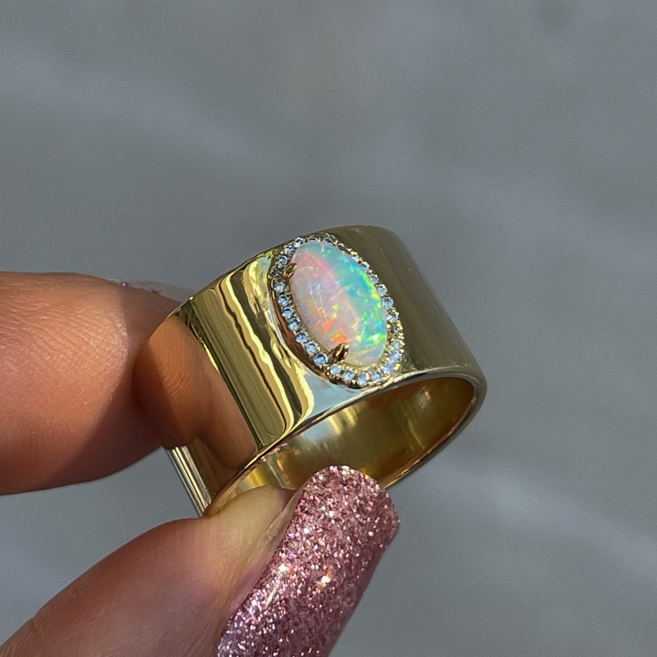 Kinetic Reflections Australian Opal Ring | Crystal Opal Ring | NIXIN