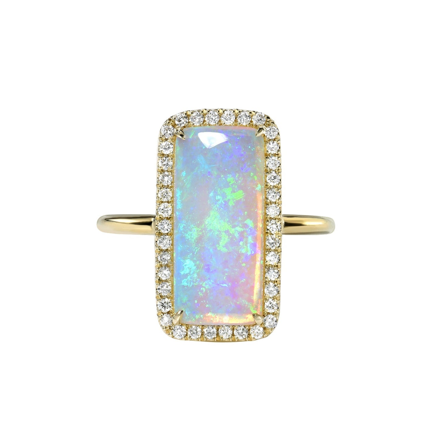 An Australian Opal Ring by NIXIN Jewelry with a Crystal Opal shown in front of a white backdrop.