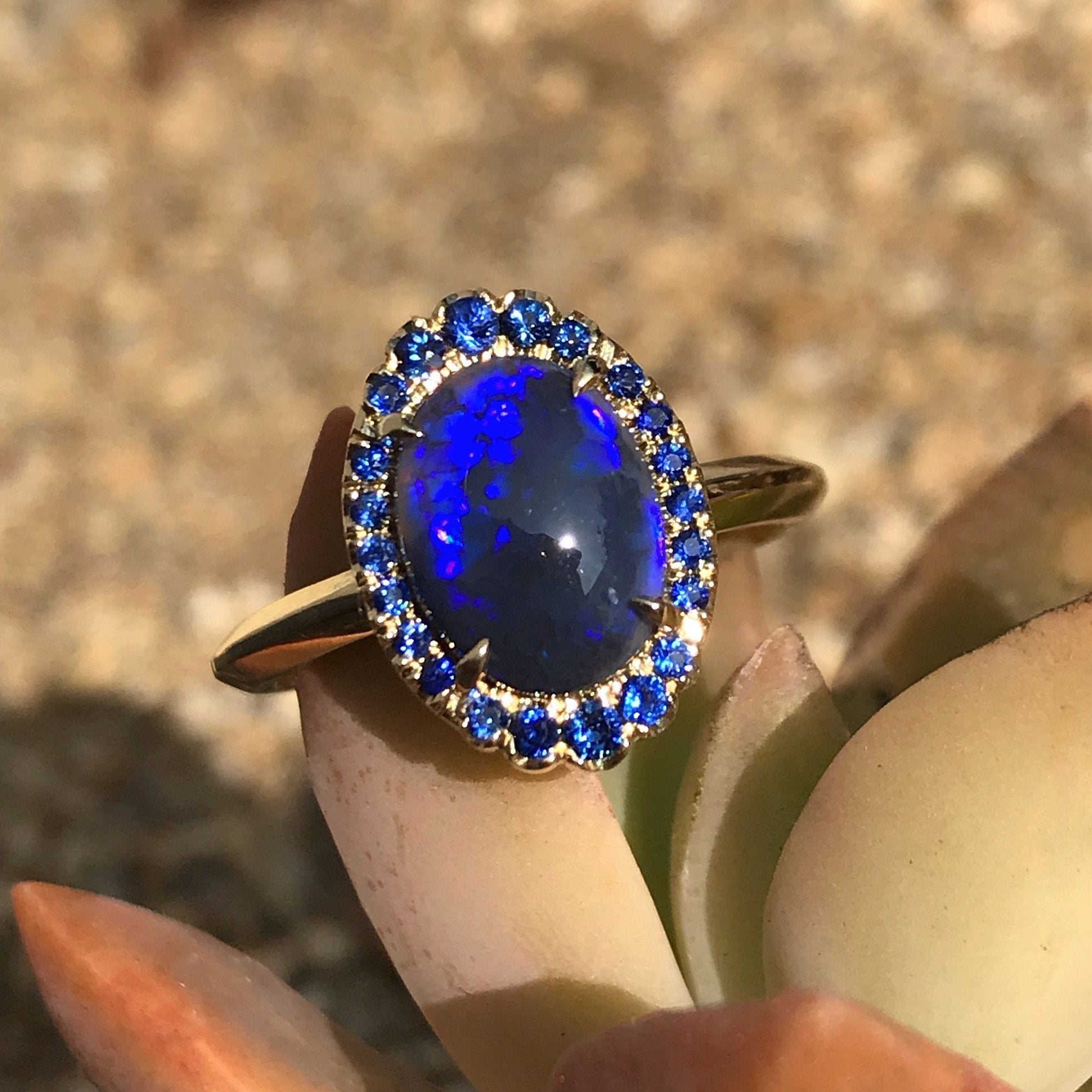 Midnight Phantom Cobalt Blue Opal Gold Ring-ring-NIXIN-5-NIXIN