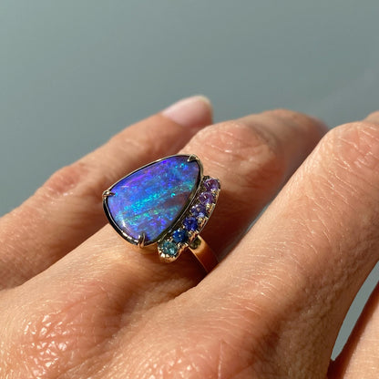 Opal and sapphire ring in 14k gold by NIXIN Jewelry