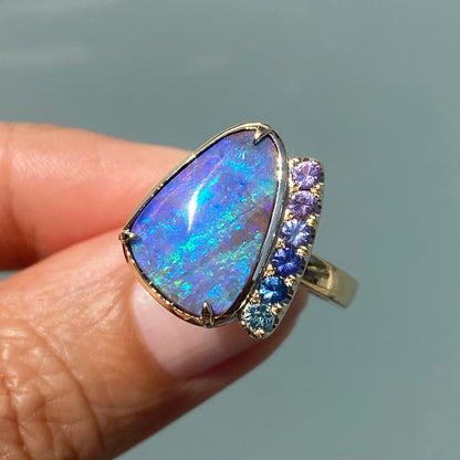 Lavender opal ring with sapphires by NIXIN Jewelry