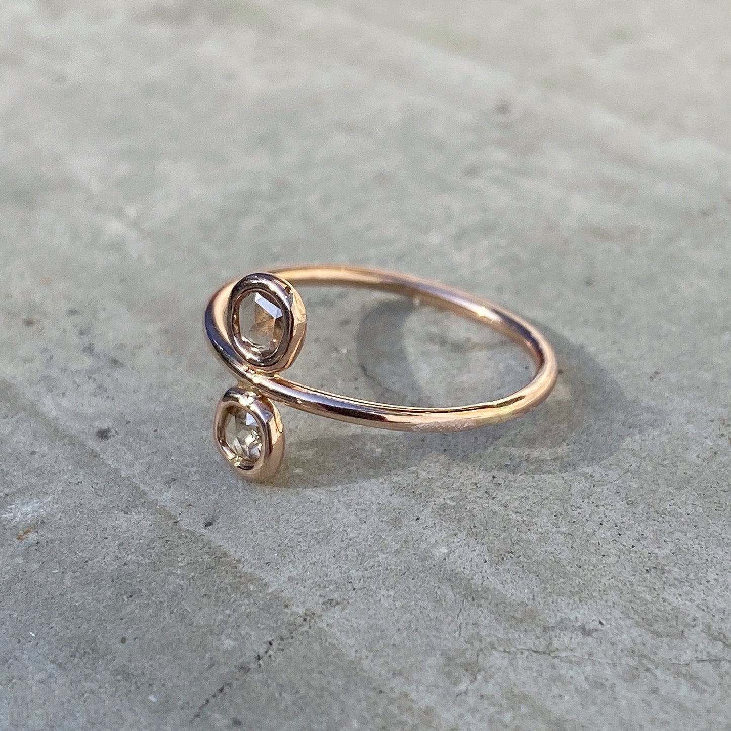 Paleo Double Diamond Slice Rose Gold Ring side view