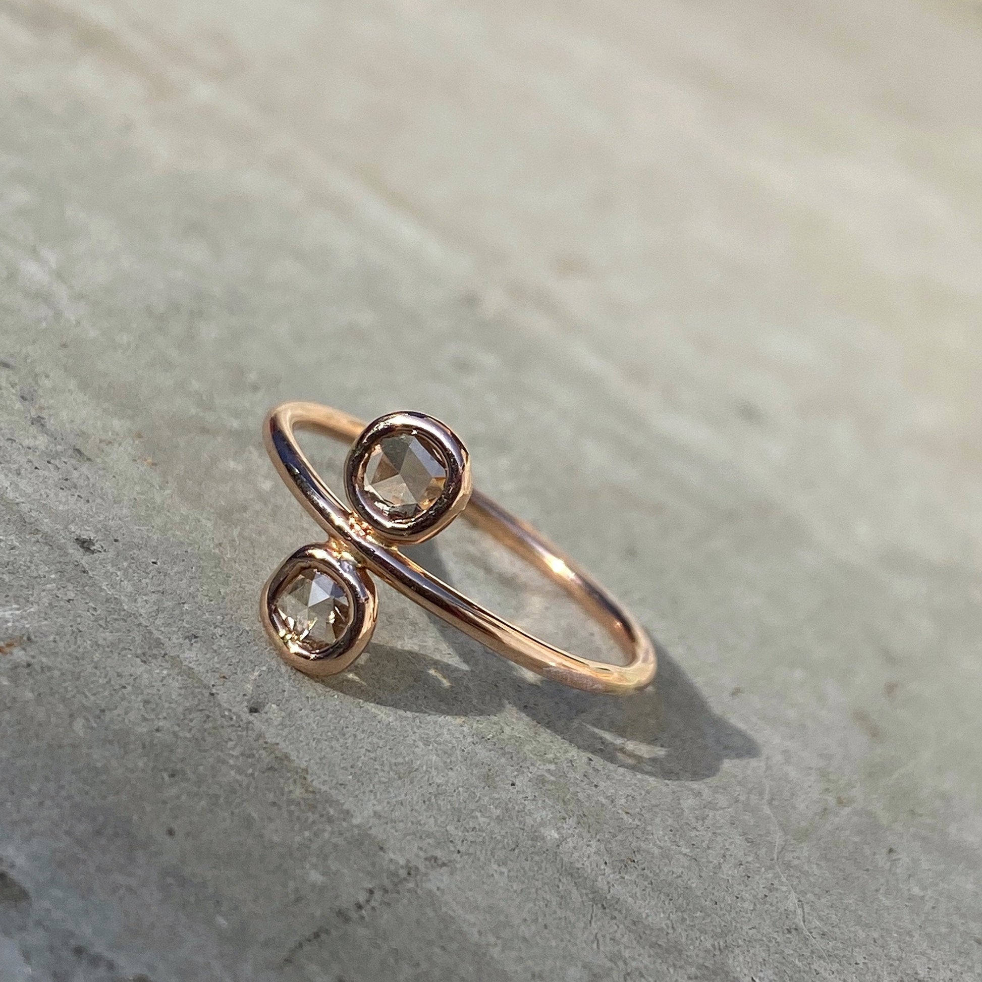 Paleo Double Diamond Slice Rose Gold Ring angled view