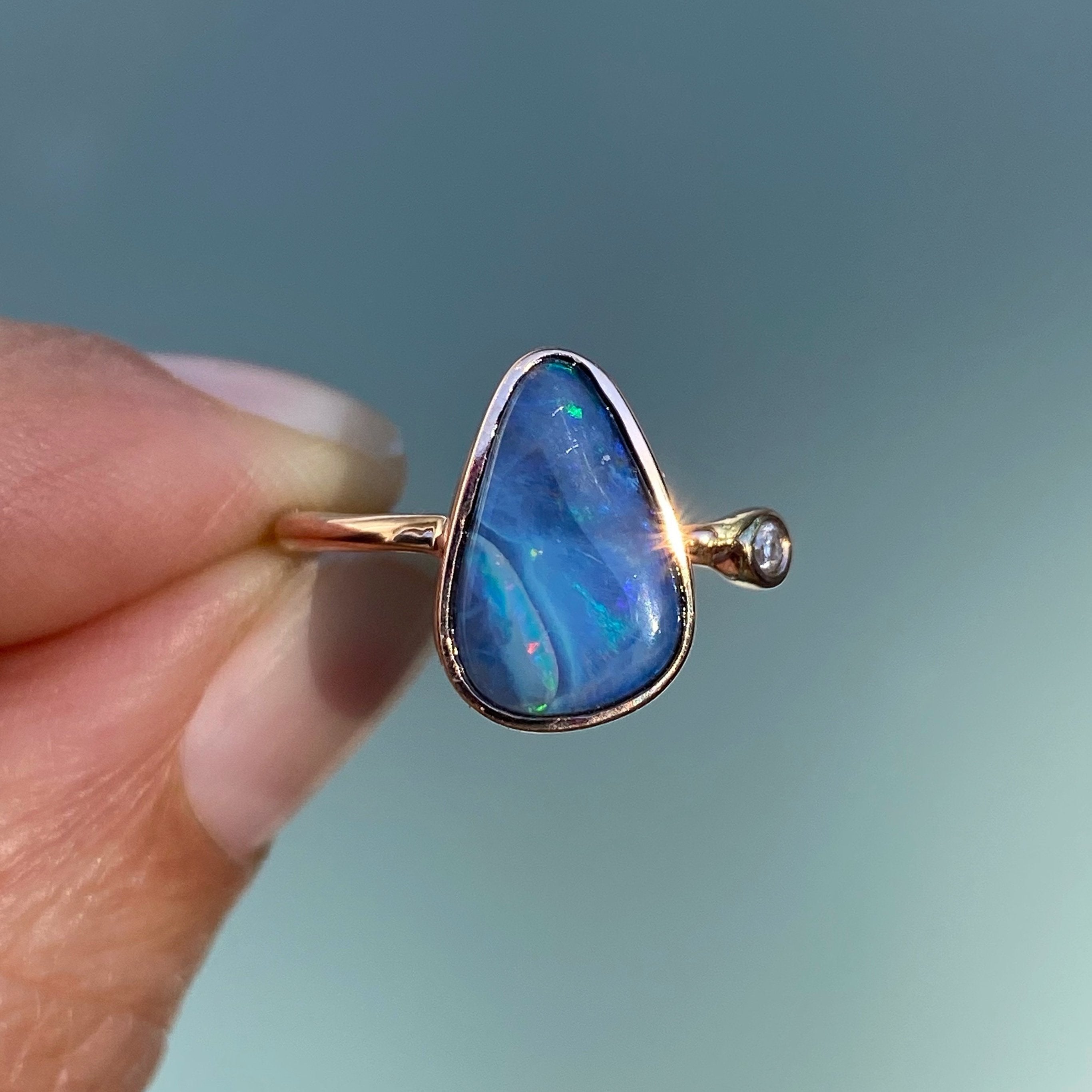 Blue opal rose gold on sale ring