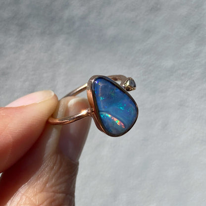 Rainbow River Dali Blue Boulder Opal and Diamond Rose Gold Ring by NIXIN Jewelry