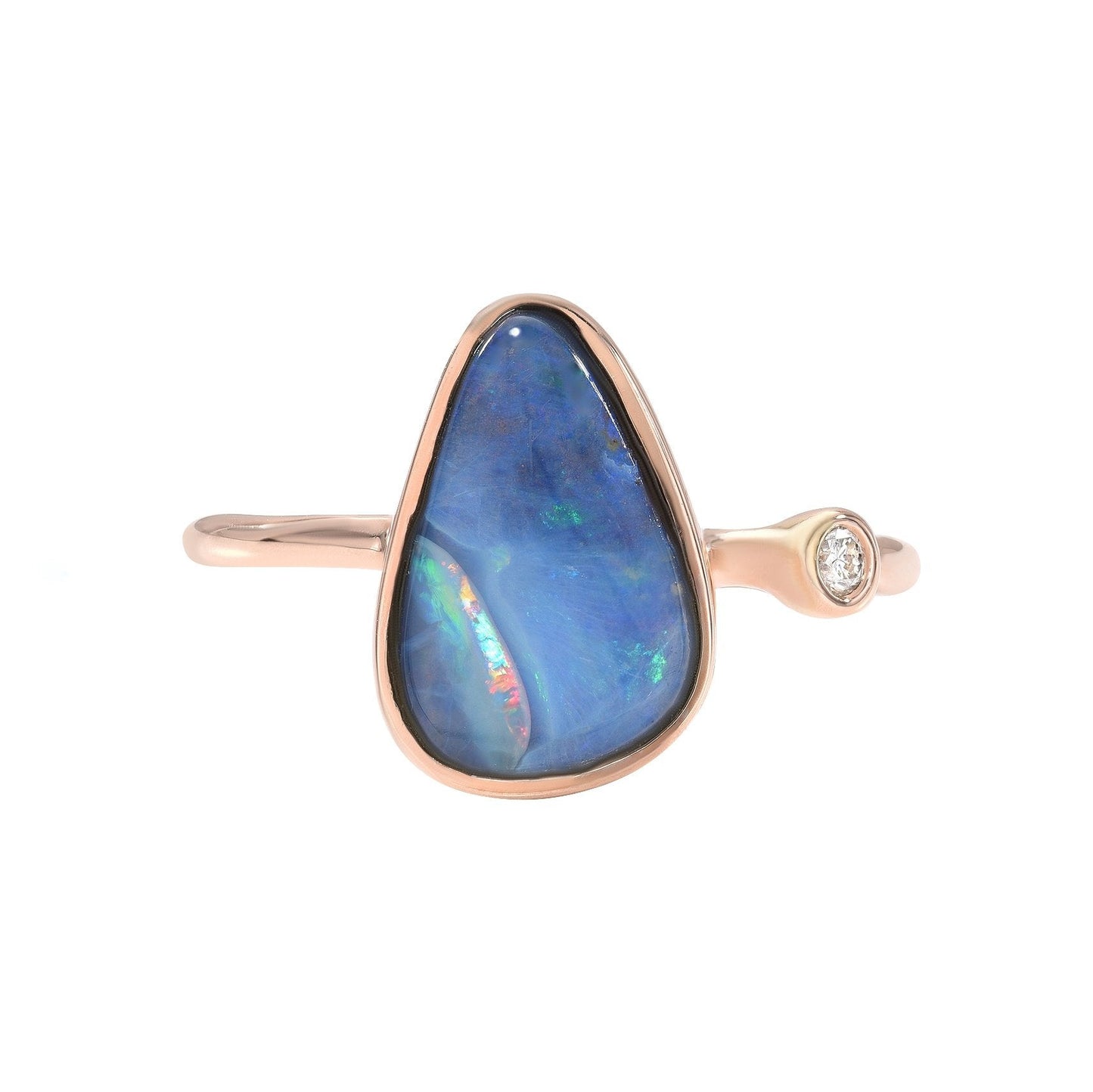 Rainbow River Dali Blue Boulder Opal and Diamond Rose Gold Ring by NIXIN Jewelry