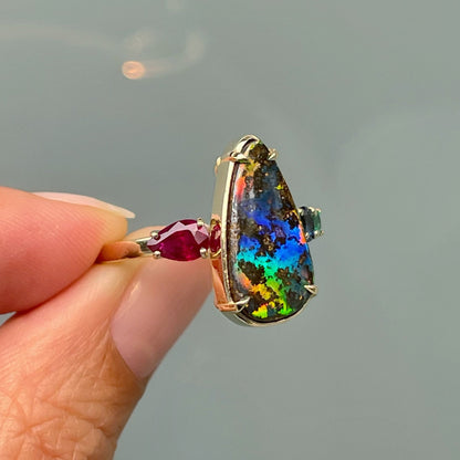 Sapphire emerald opal and ruby ring by NIXIN Jewelry