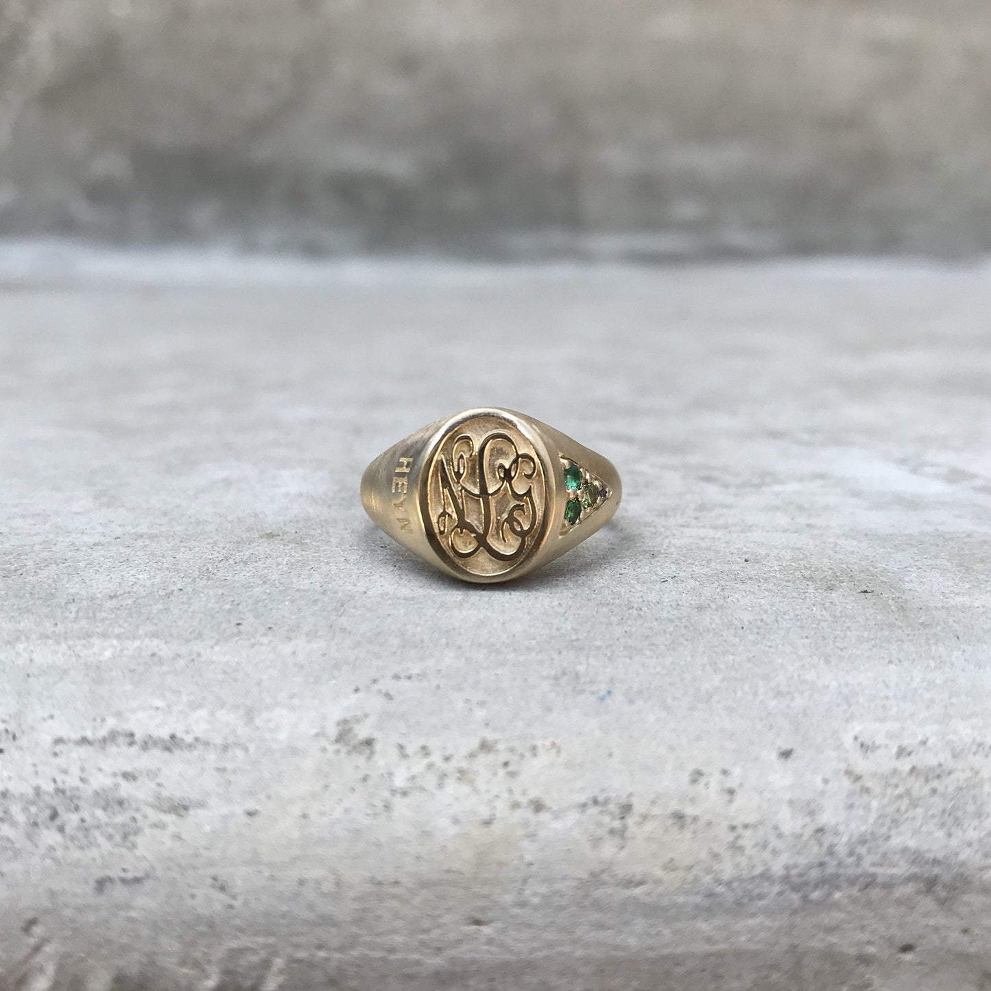 Signet Stones Monogram Ring with Gemstones-ring-NIXIN-14k Yellow Gold-Satin Finish-NIXIN