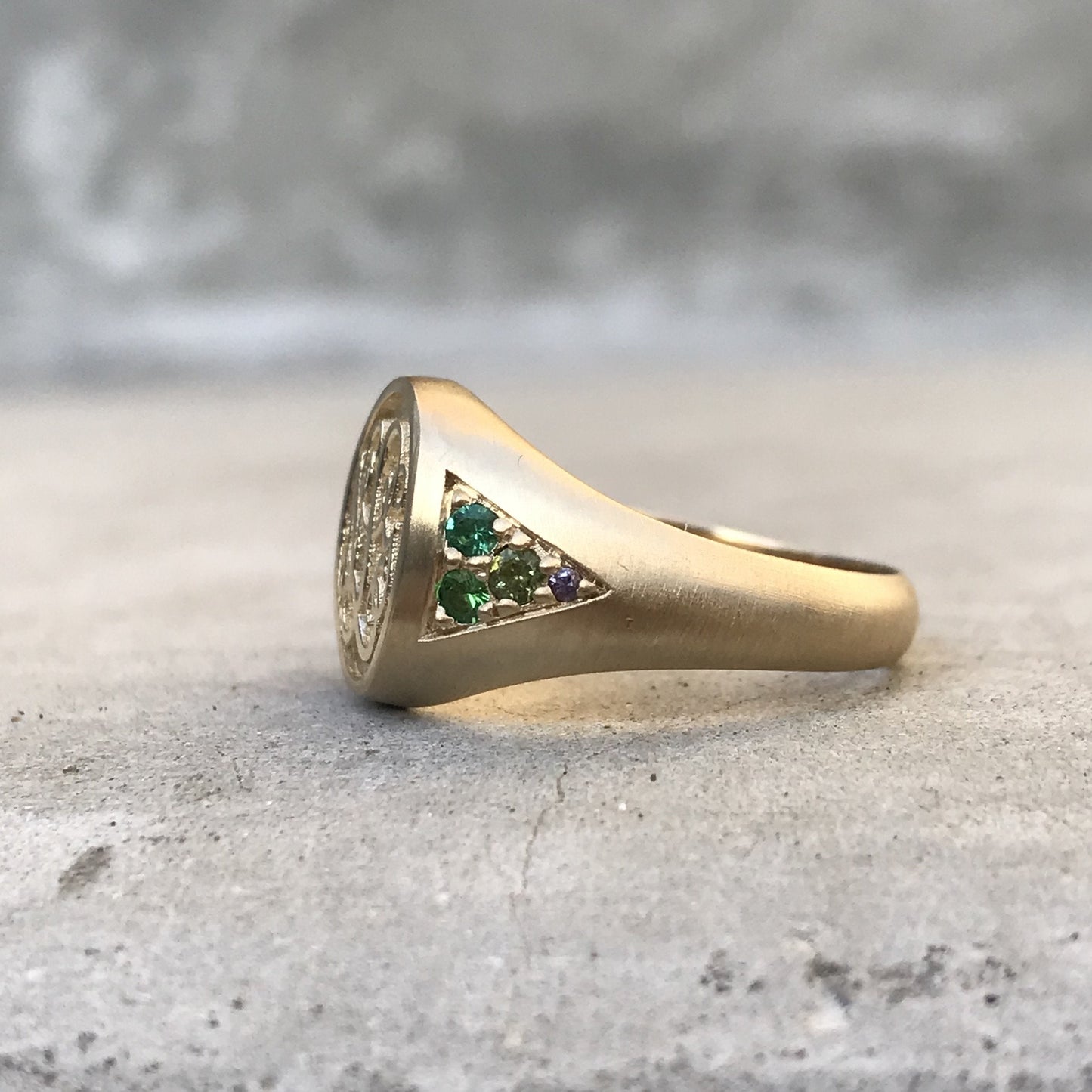 Signet Stones Monogram Ring with Gemstones-ring-NIXIN-14k Yellow Gold-Satin Finish-NIXIN