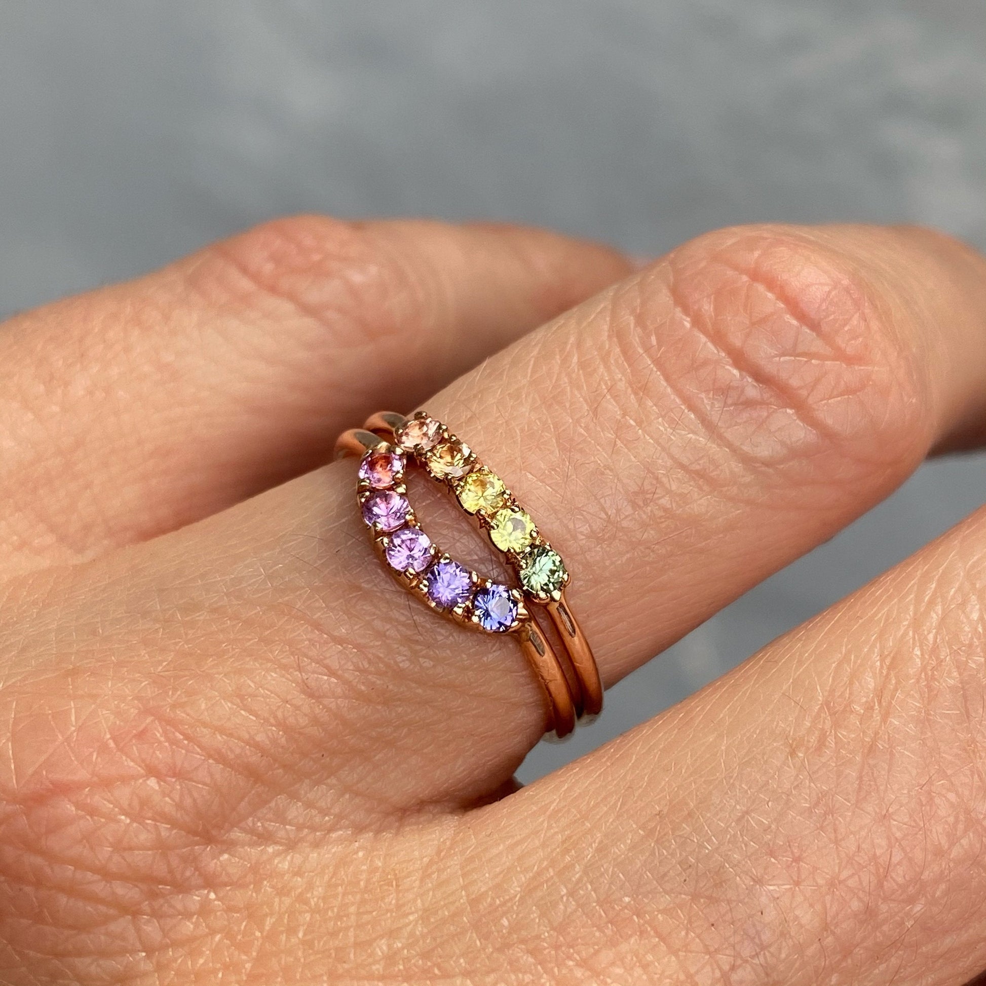 Summer Melon Linea Ombré Sapphire Bar Ring line + hue collaboration with NIXIN Jewelry
