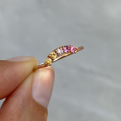 Sunset Arc Ombré Sapphire Curve Ring line + hue collaboration with NIXIN Jewelry