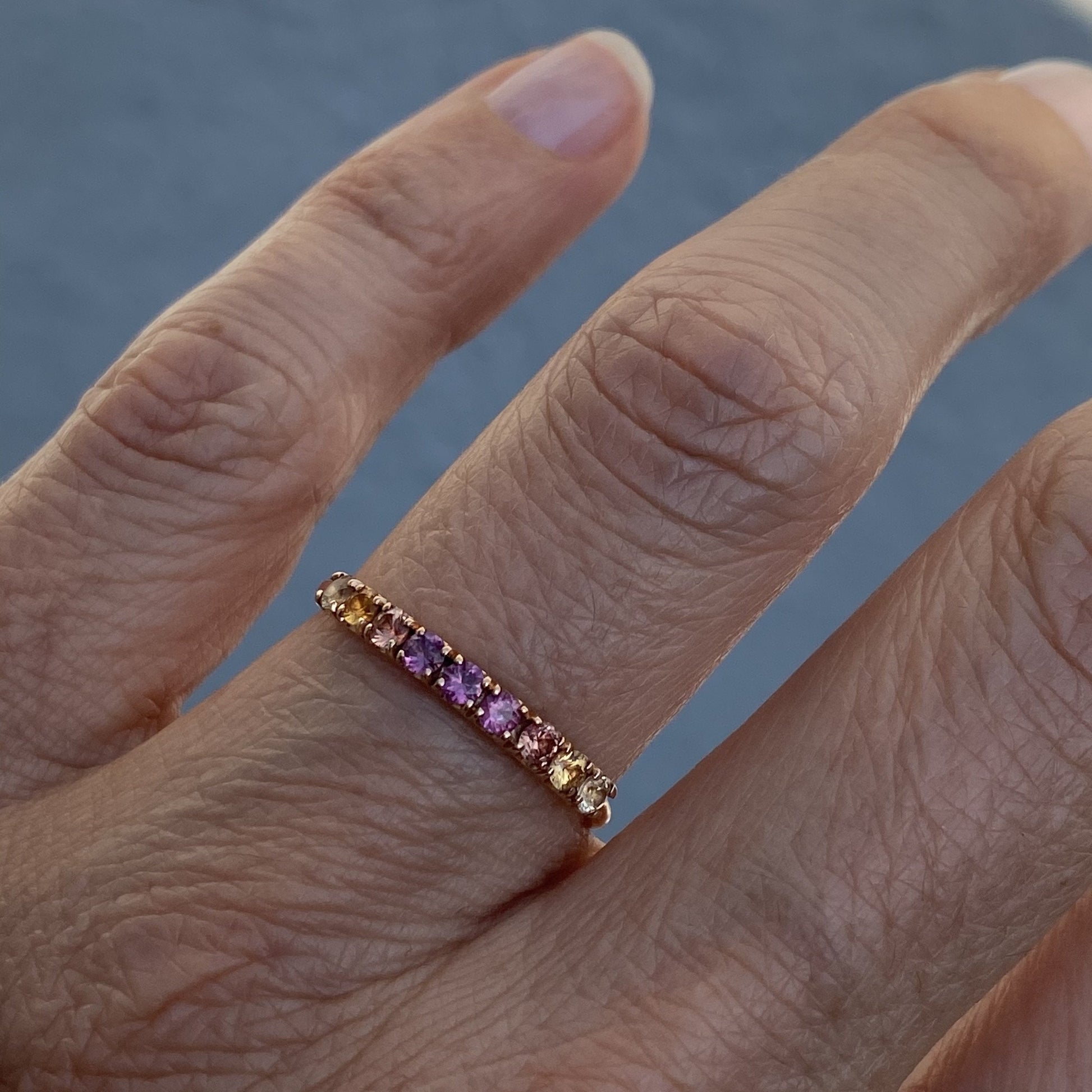 Sunset Double Linea Ombré Sapphire Bar Ring line + hue collaboration with NIXIN Jewelry