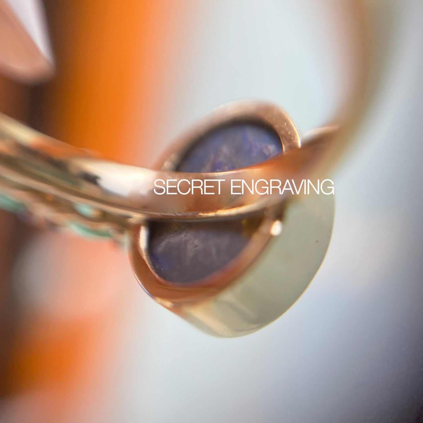 Gold opal ring with secret engraving by NIXIN Jewelry back view