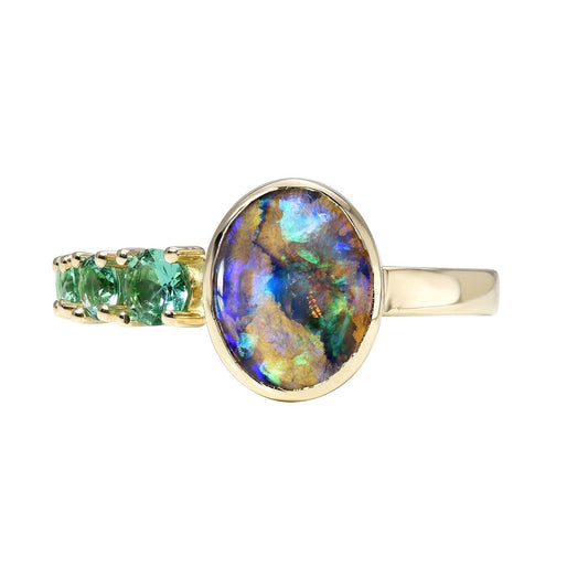Waimea Canyon Emerald and Australian Opal Ring by NIXIN Jewelry on white background