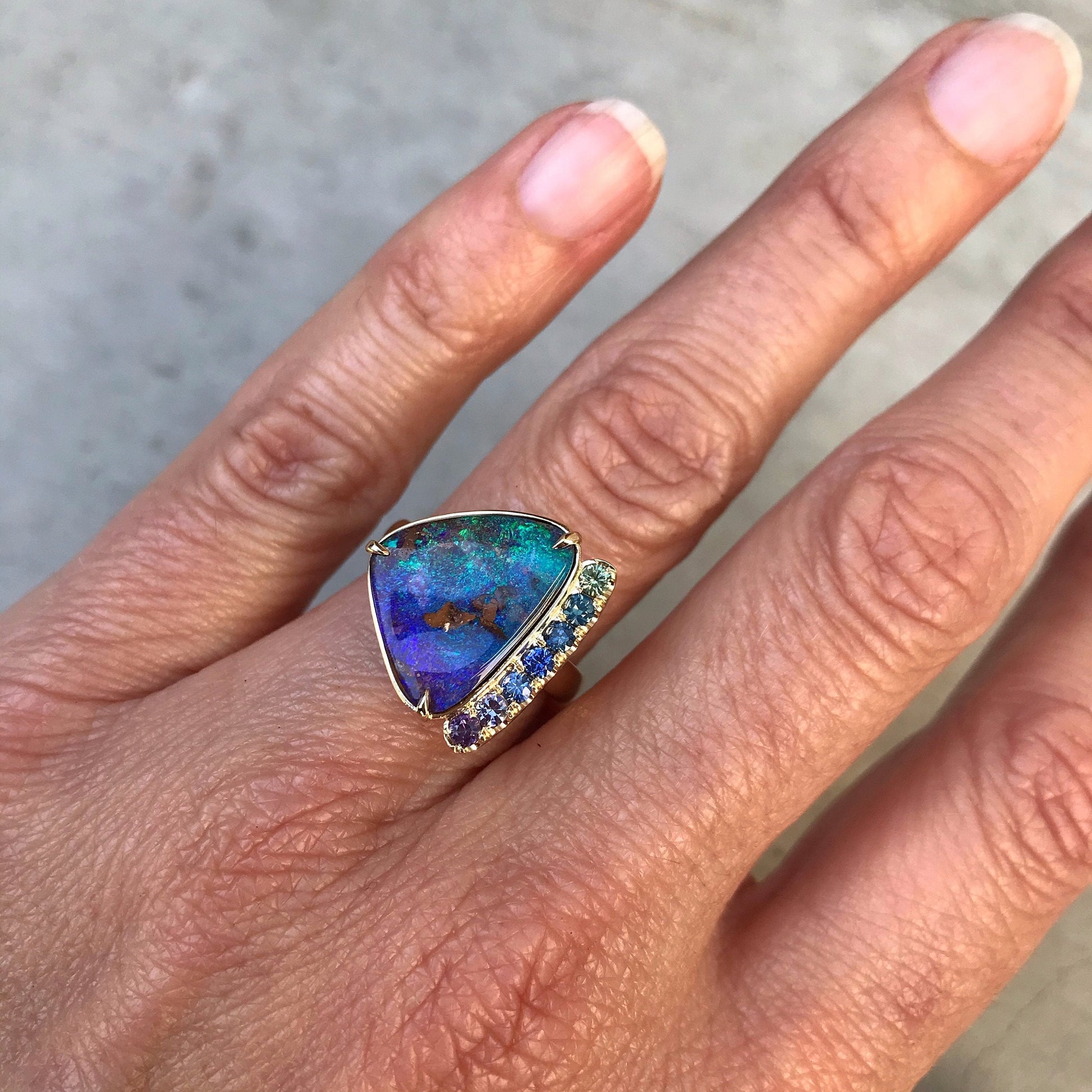 blue boulder opal ring
