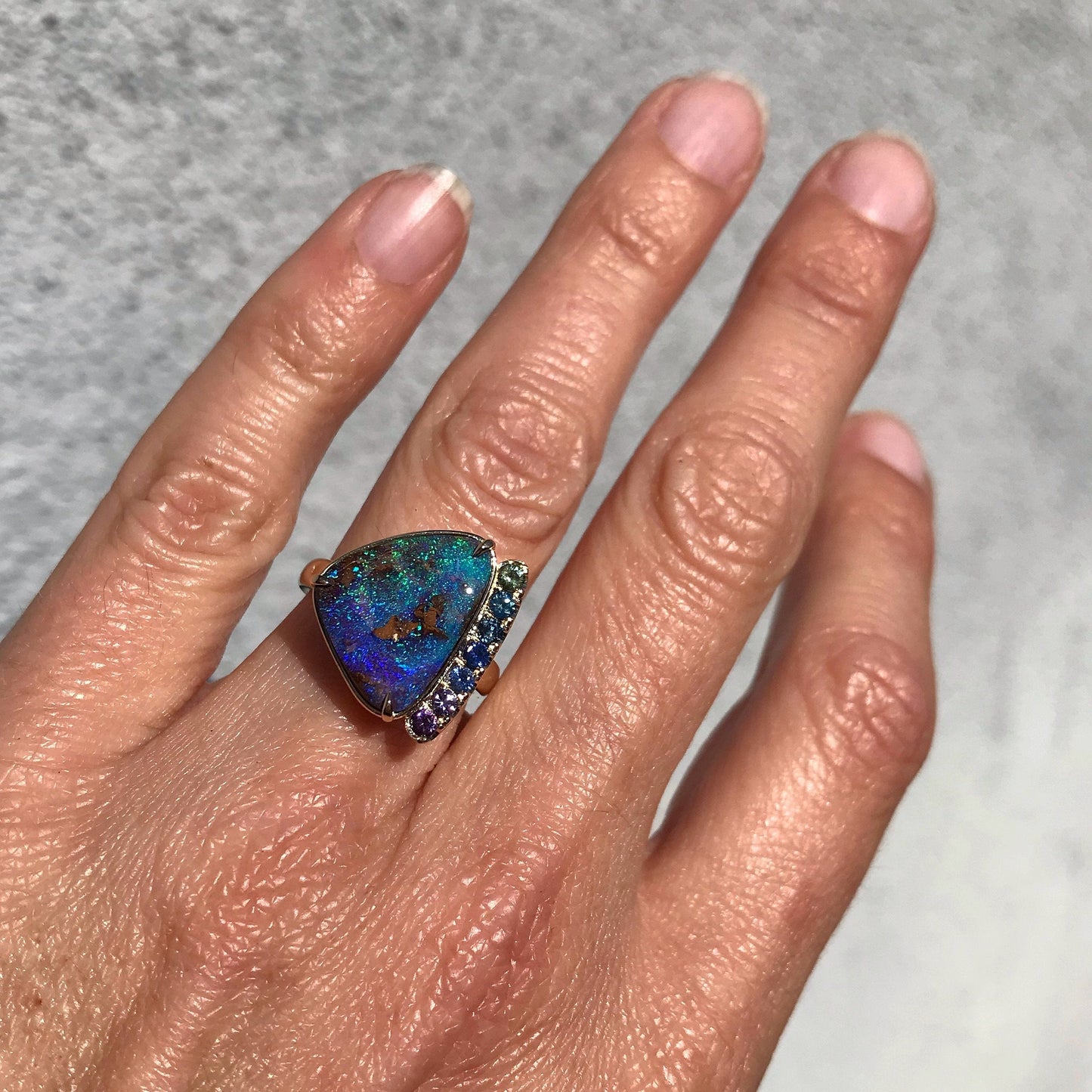 blue boulder opal ring