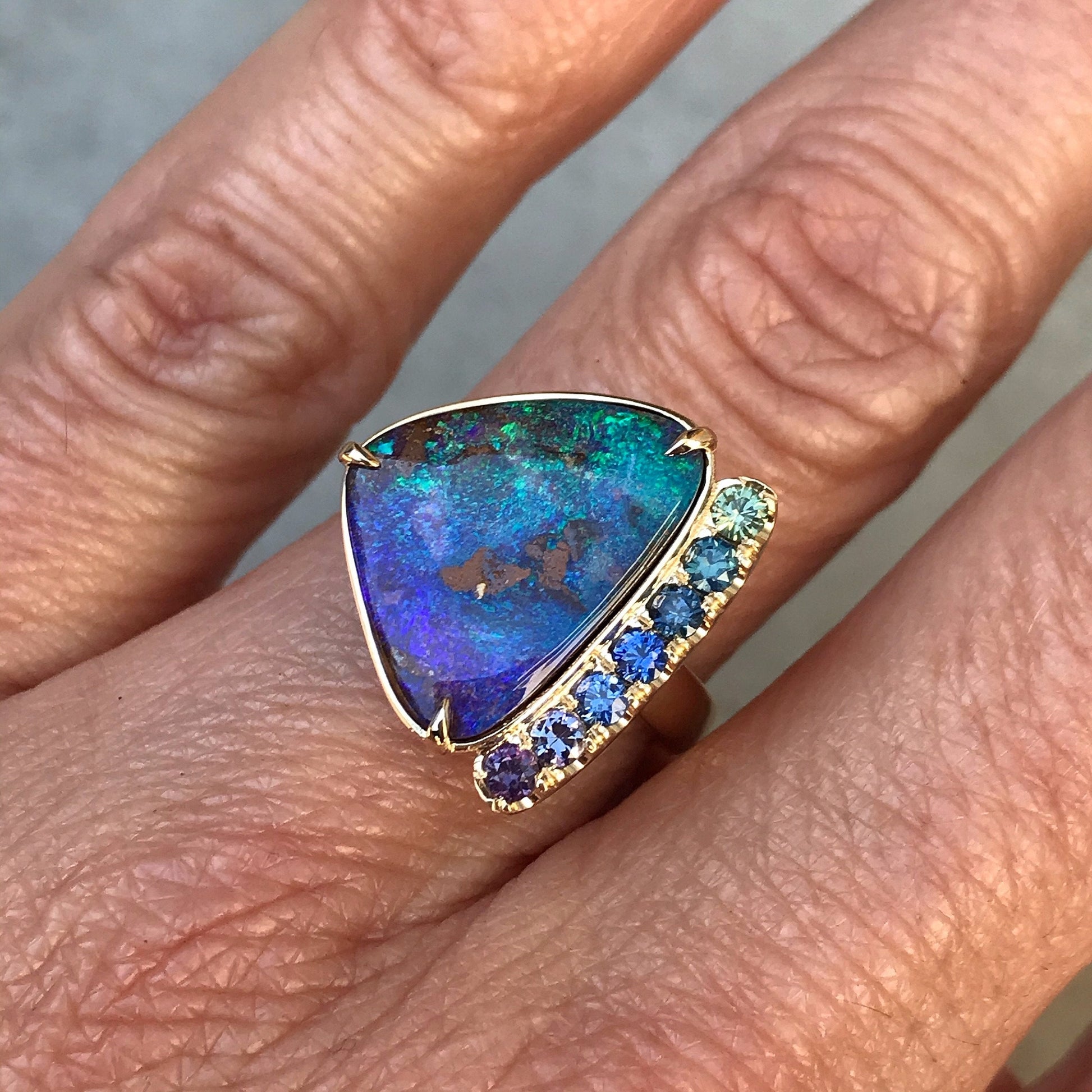 green boulder opal ring